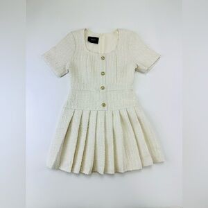 Yayi Boutique cream Boucle mini dress Small pleated peplum  Old Money